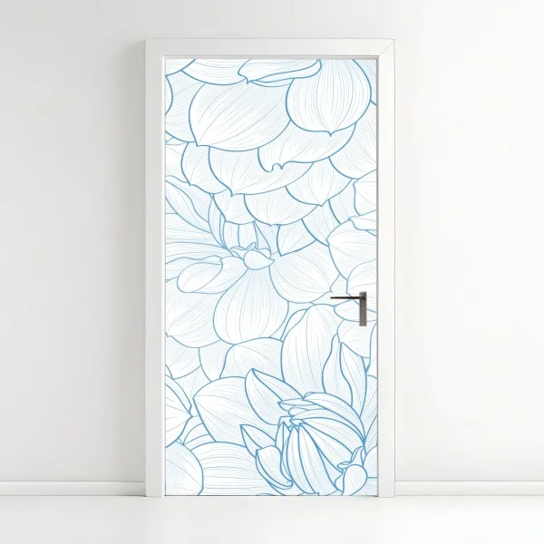 Naklejka na drzwi delikatny niebieski motyw kwiatowy