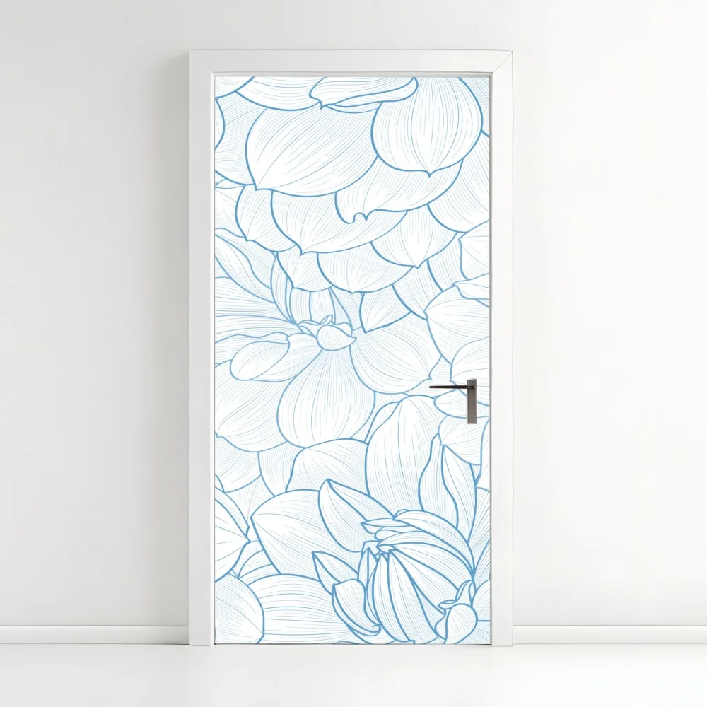 Naklejka na drzwi delikatny niebieski motyw kwiatowy – Wallissimo® Naklejka na drzwi delikatny niebieski motyw kwiatowy – Wallissimo®