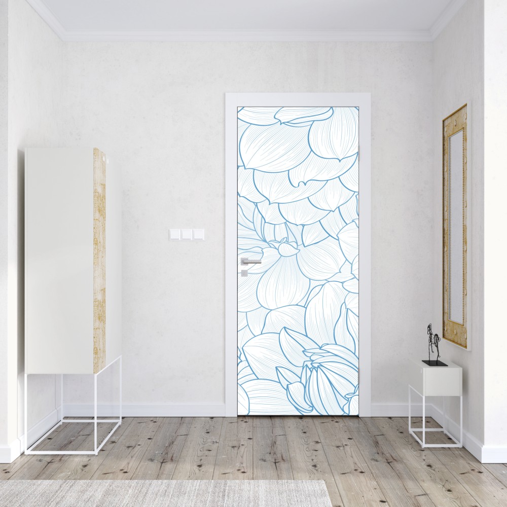 Naklejka na drzwi delikatny niebieski motyw kwiatowy – Wallissimo® Naklejka na drzwi delikatny niebieski motyw kwiatowy – Wallissimo®