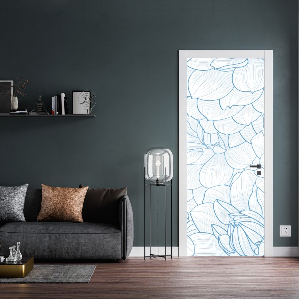 Naklejka na drzwi delikatny niebieski motyw kwiatowy – Wallissimo® Naklejka na drzwi delikatny niebieski motyw kwiatowy – Wallissimo®