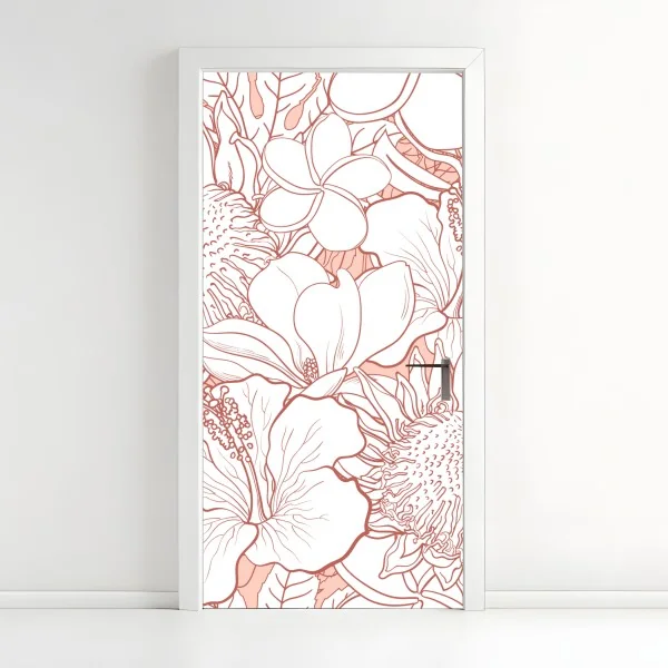 Naklejka na drzwi delikatny koralowy wzór kwiatowy