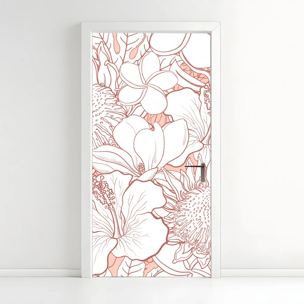 Naklejka na drzwi delikatny koralowy wzór kwiatowy – Wallissimo® Naklejka na drzwi delikatny koralowy wzór kwiatowy – Wallissimo®