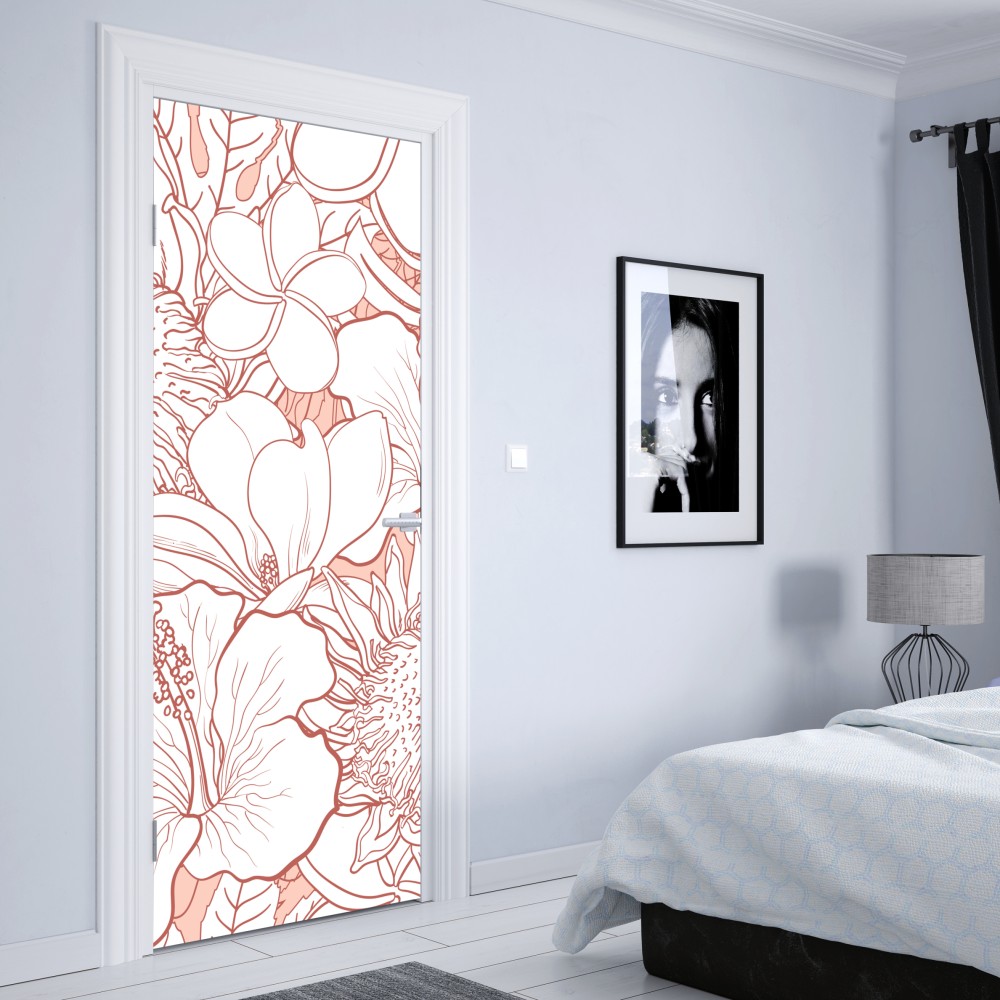 Naklejka na drzwi delikatny koralowy wzór kwiatowy – Wallissimo® Naklejka na drzwi delikatny koralowy wzór kwiatowy – Wallissimo®