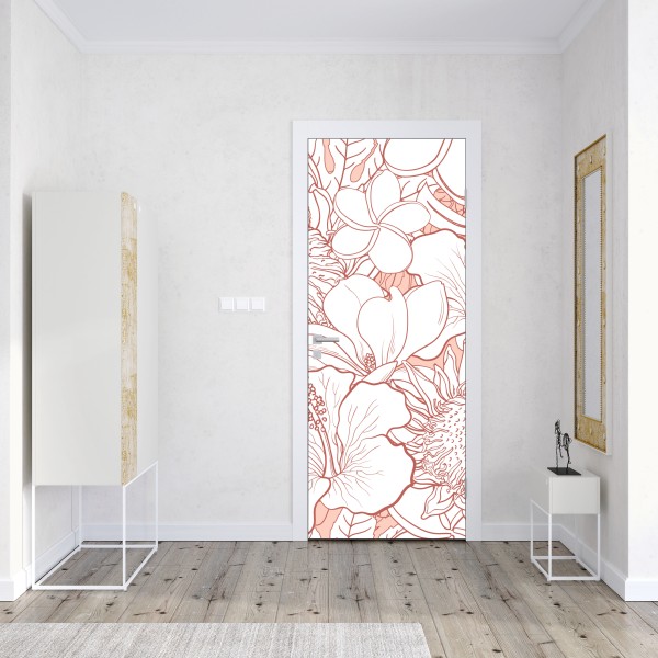 Naklejka na drzwi delikatny koralowy wzór kwiatowy – Wallissimo® Naklejka na drzwi delikatny koralowy wzór kwiatowy – Wallissimo®