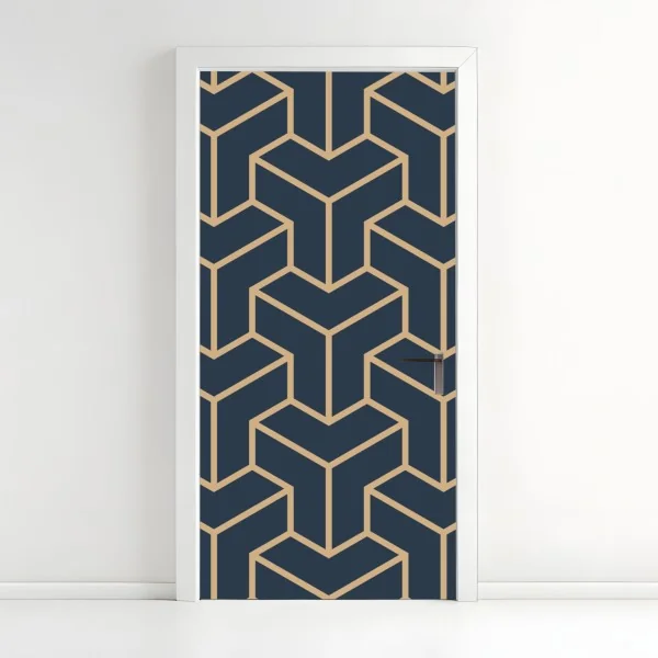 Naklejka na drzwi granatowy geometryczny wzór sześcianów