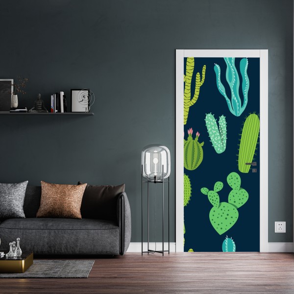Naklejka na drzwi wzór z kaktusami i sukulentami – Wallissimo® Naklejka na drzwi wzór z kaktusami i sukulentami – Wallissimo®