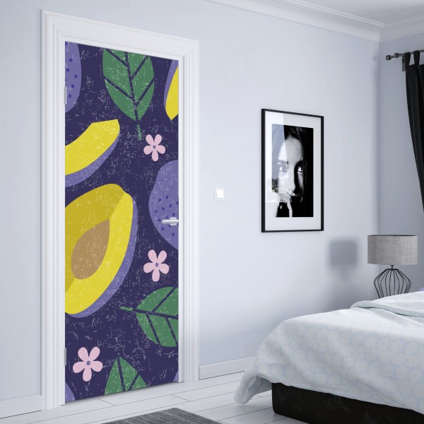 Naklejka na drzwi delikatne białe liście na szarym tle – Wallissimo®