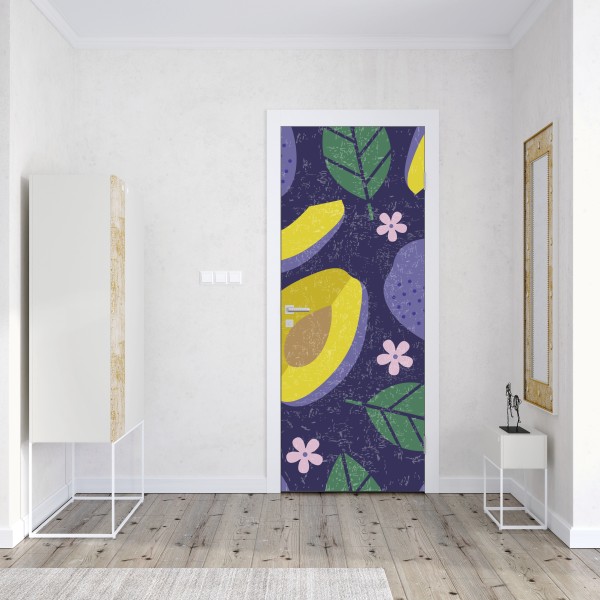 Naklejka na drzwi radosny wzór ze śliwkami i liśćmi – Wallissimo® Naklejka na drzwi radosny wzór ze śliwkami i liśćmi – Wallissimo®