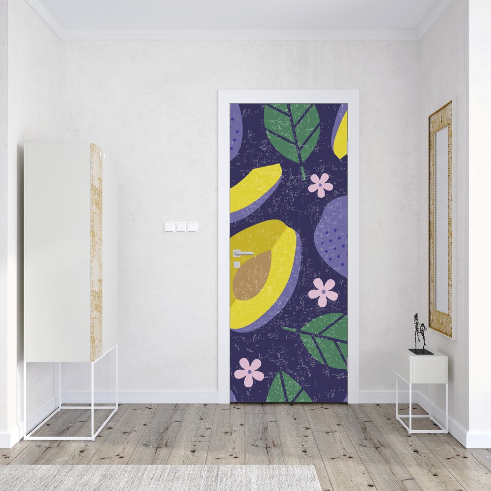 Naklejka na drzwi radosny wzór ze śliwkami i liśćmi – Wallissimo® Naklejka na drzwi radosny wzór ze śliwkami i liśćmi – Wallissimo®