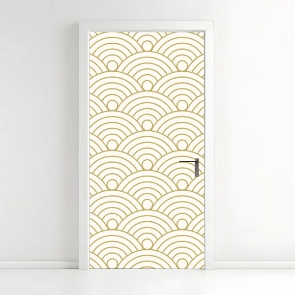 Naklejka na drzwi złoty wzór seigaiha