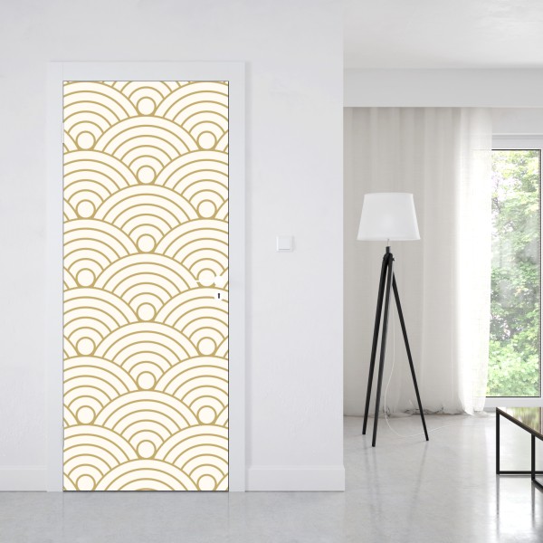 Naklejka na drzwi złoty wzór seigaiha – Wallissimo® Naklejka na drzwi złoty wzór seigaiha – Wallissimo®