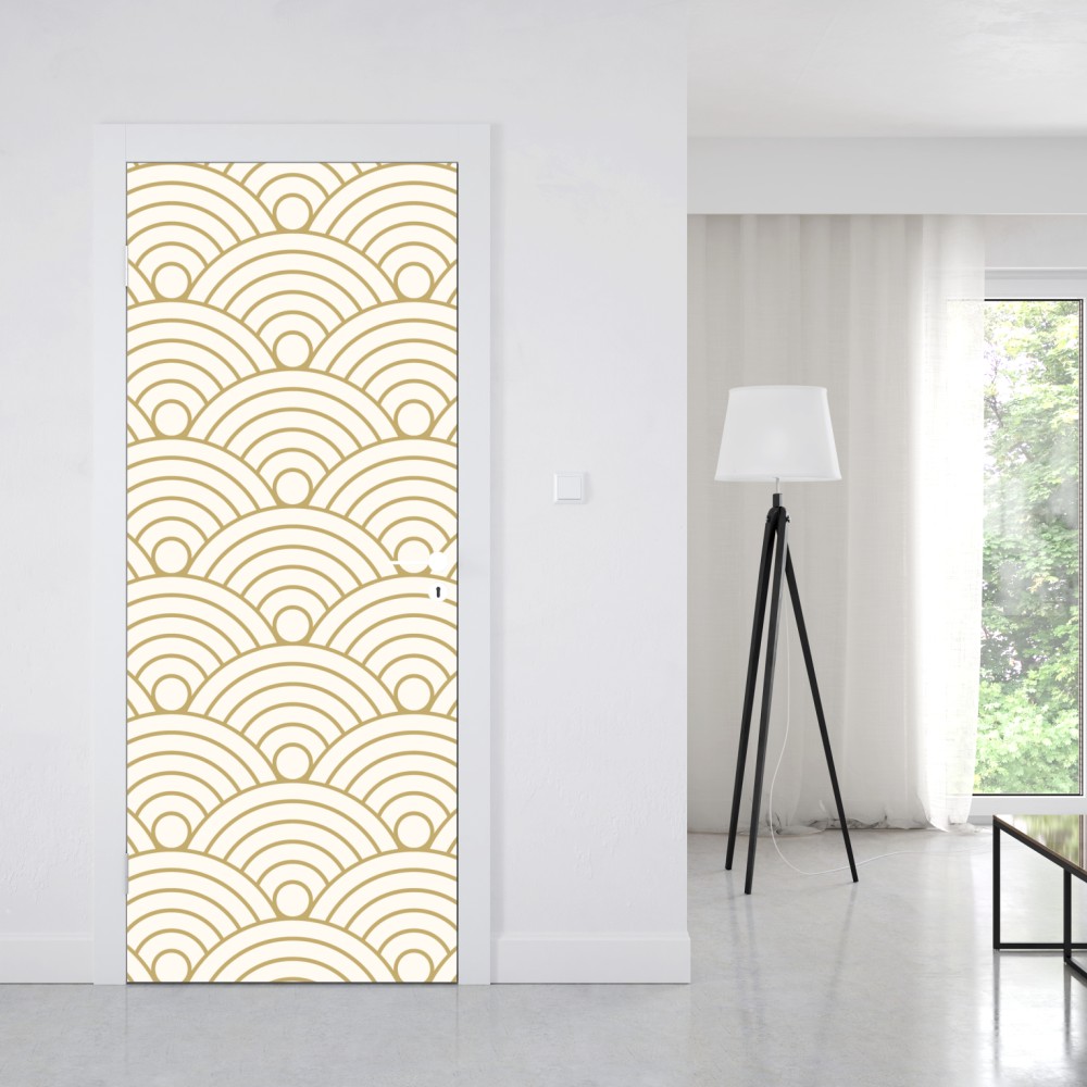Naklejka na drzwi złoty wzór seigaiha – Wallissimo® Naklejka na drzwi złoty wzór seigaiha – Wallissimo®