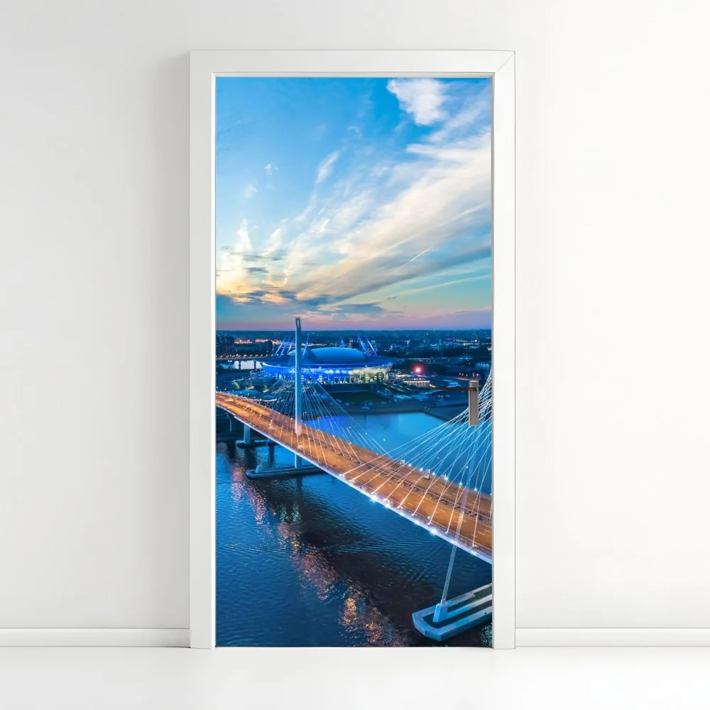 Naklejka na drzwi Sankt Petersburg panorama mostu o zmierzchu – Wallissimo® Naklejka na drzwi Sankt Petersburg panorama mostu o zmierzchu – Wallissimo®