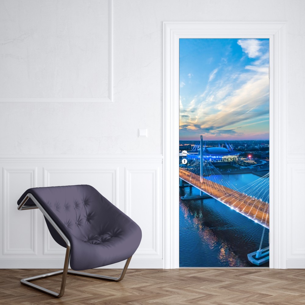 Naklejka na drzwi Sankt Petersburg panorama mostu o zmierzchu – Wallissimo® Naklejka na drzwi Sankt Petersburg panorama mostu o zmierzchu – Wallissimo®
