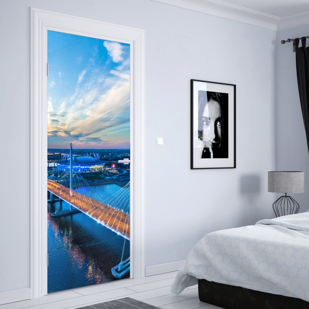 Naklejka na drzwi Sankt Petersburg panorama mostu o zmierzchu – Wallissimo® Naklejka na drzwi Sankt Petersburg panorama mostu o zmierzchu – Wallissimo®