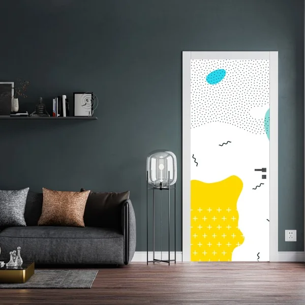 Naklejka na drzwi zabawne abstrakcyjne kształty w żywych kolorach – Wallissimo® Naklejka na drzwi zabawne abstrakcyjne kształty w żywych kolorach – Wallissimo®