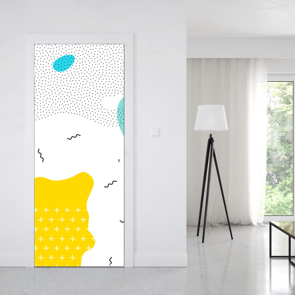 Naklejka na drzwi zabawne abstrakcyjne kształty w żywych kolorach – Wallissimo® Naklejka na drzwi zabawne abstrakcyjne kształty w żywych kolorach – Wallissimo®