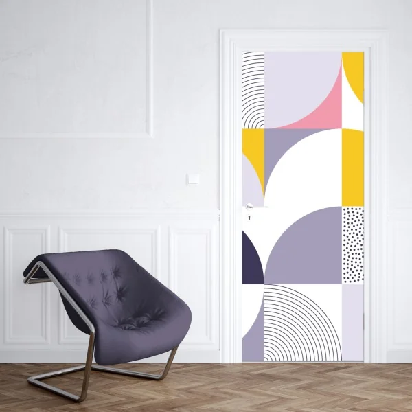 Naklejka na drzwi elegancki motyw art deco w odcieniach bordo i koralu – Wallissimo®