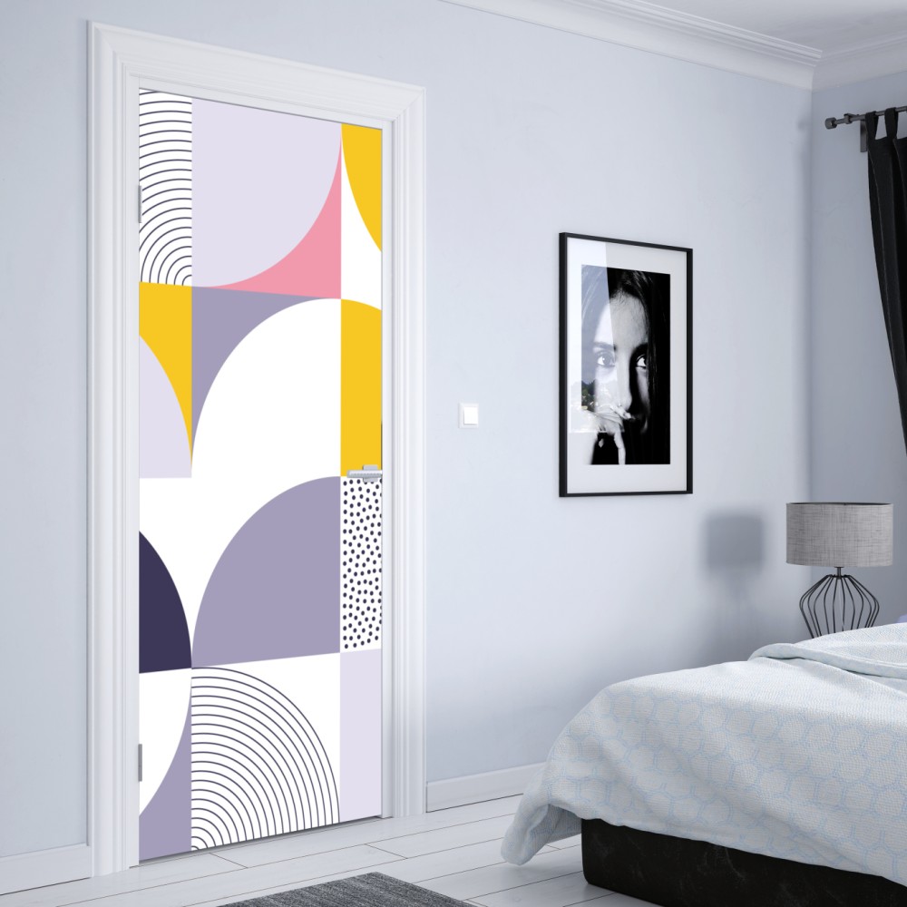 Naklejka na drzwi pastelowy geometryczny wzór z półkolami – Wallissimo® Naklejka na drzwi pastelowy geometryczny wzór z półkolami – Wallissimo®