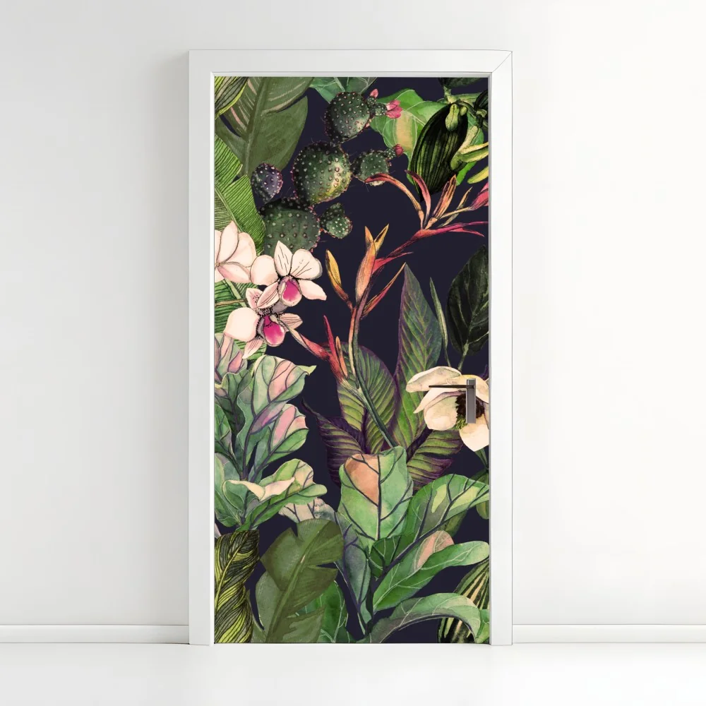 Naklejka na drzwi tropikalny akwarelowy wzór botaniczny – Wallissimo® Naklejka na drzwi tropikalny akwarelowy wzór botaniczny – Wallissimo®