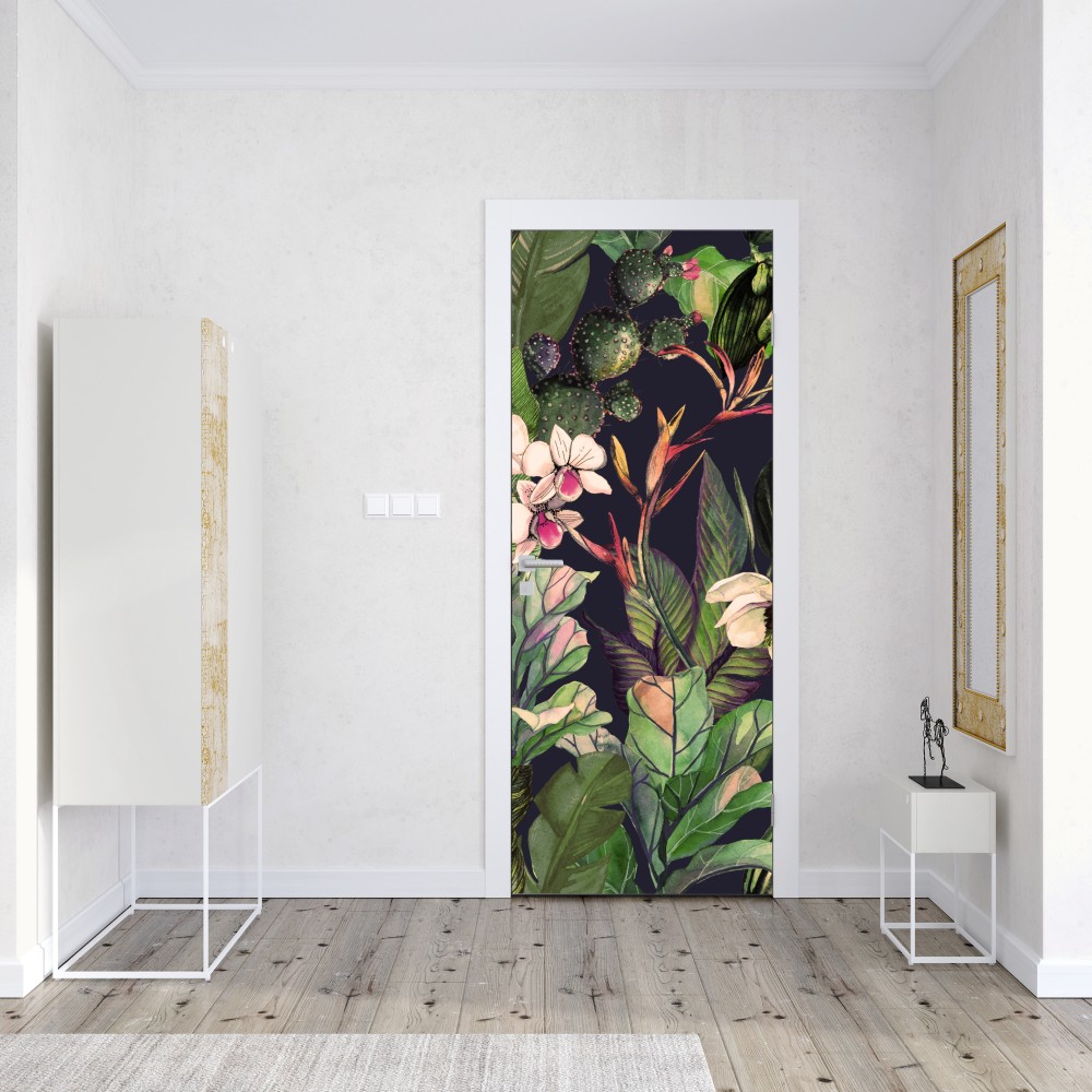 Naklejka na drzwi tropikalny akwarelowy wzór botaniczny – Wallissimo® Naklejka na drzwi tropikalny akwarelowy wzór botaniczny – Wallissimo®