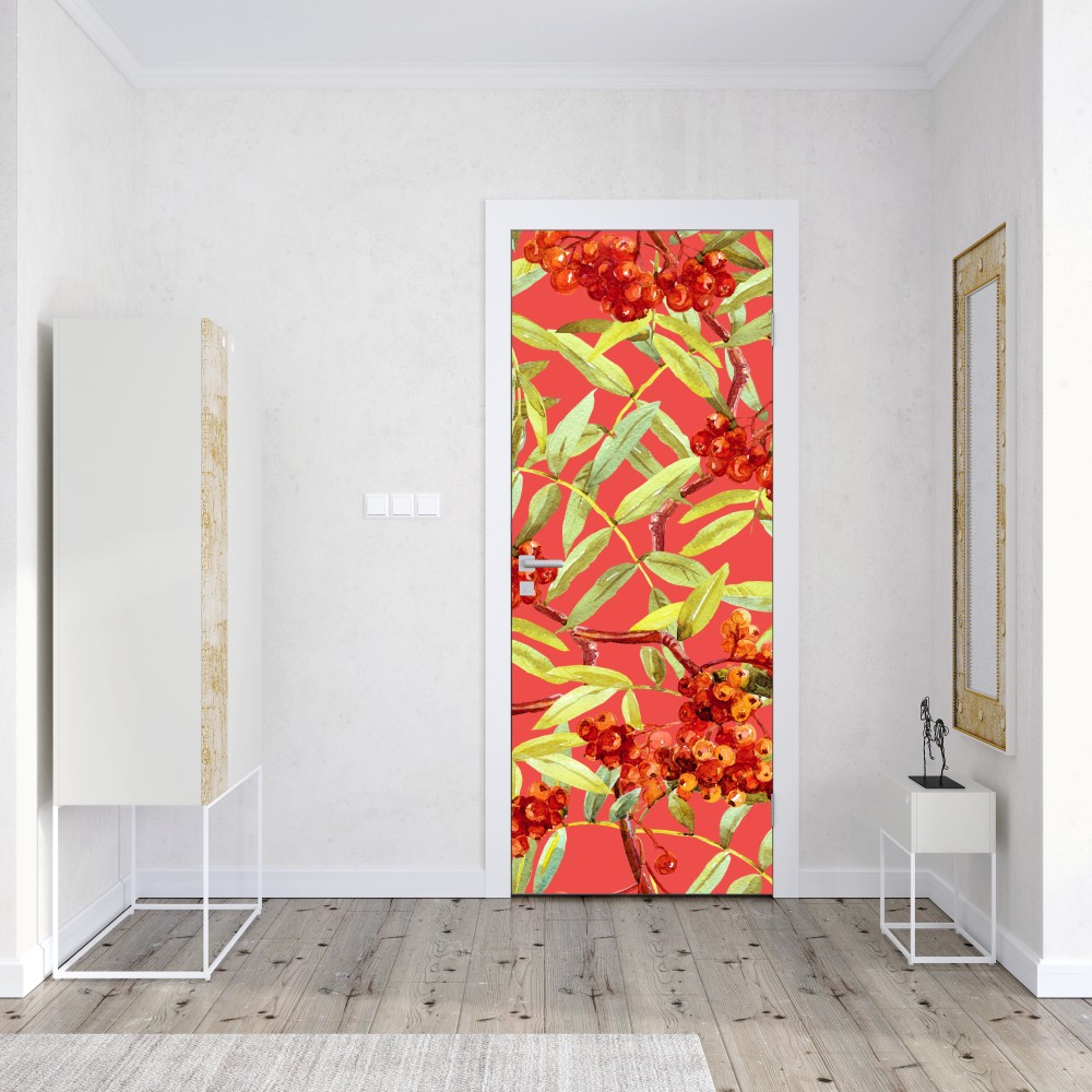 Naklejka na drzwi akwarelowy wzór jarzębiny – Wallissimo® Naklejka na drzwi akwarelowy wzór jarzębiny – Wallissimo®