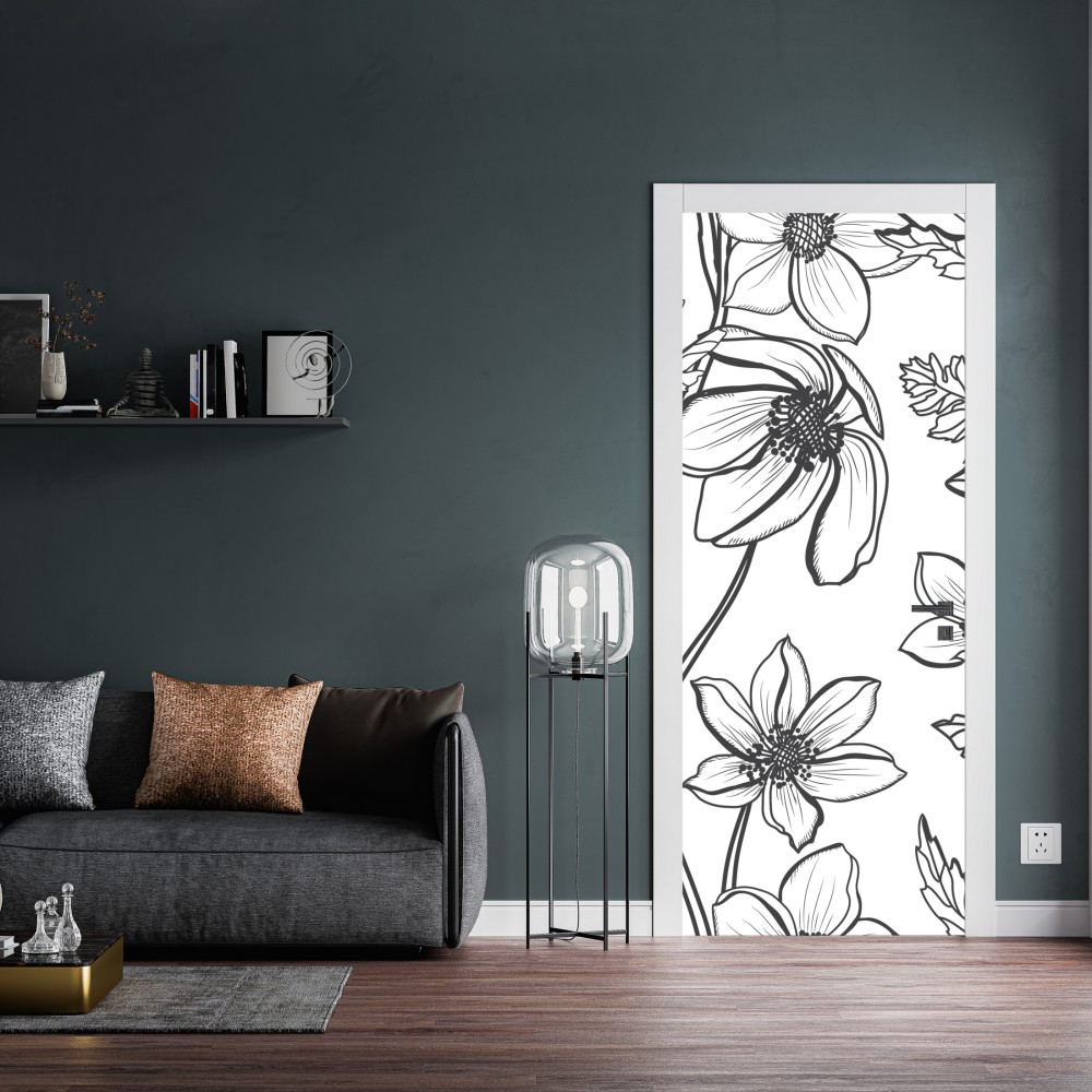 Naklejka na drzwi botaniczny rysunek kwiatowy – Wallissimo® Naklejka na drzwi botaniczny rysunek kwiatowy – Wallissimo®