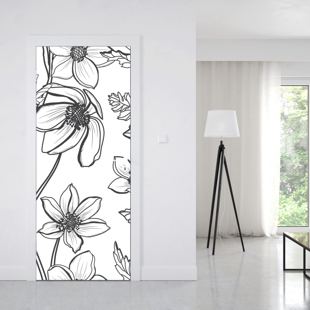 Naklejka na drzwi botaniczny rysunek kwiatowy – Wallissimo® Naklejka na drzwi botaniczny rysunek kwiatowy – Wallissimo®
