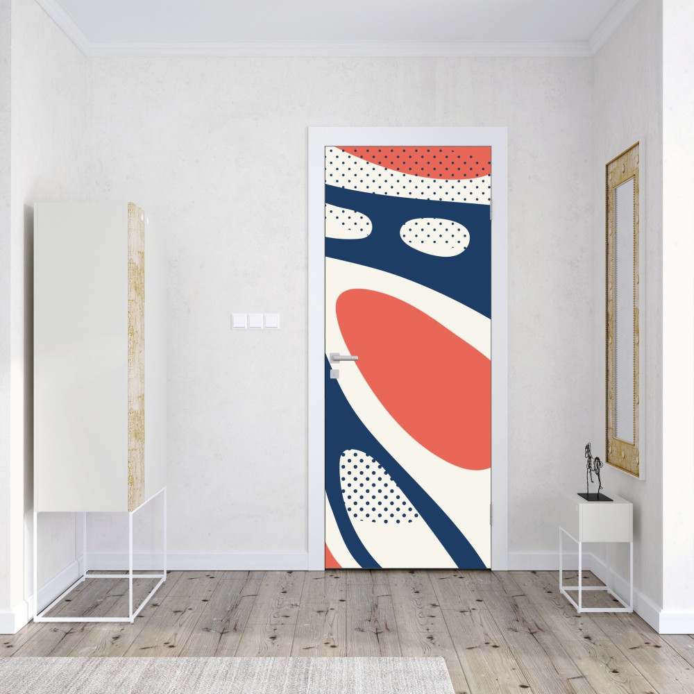 Naklejka na drzwi retro koralowo-granatowy abstrakcyjny wzór – Wallissimo® Naklejka na drzwi retro koralowo-granatowy abstrakcyjny wzór – Wallissimo®
