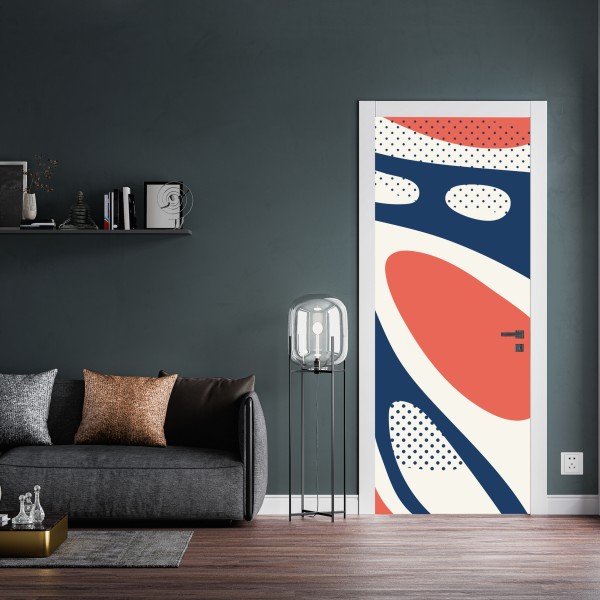 Naklejka na drzwi retro koralowo-granatowy abstrakcyjny wzór – Wallissimo® Naklejka na drzwi retro koralowo-granatowy abstrakcyjny wzór – Wallissimo®