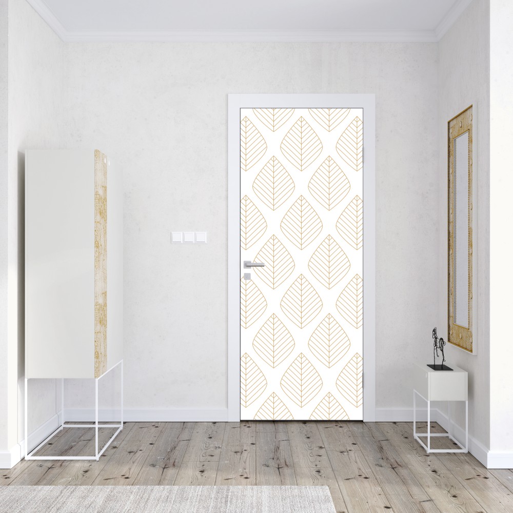 Naklejka na drzwi elegancki złoty geometryczny wzór liści – Wallissimo® Naklejka na drzwi elegancki złoty geometryczny wzór liści – Wallissimo®