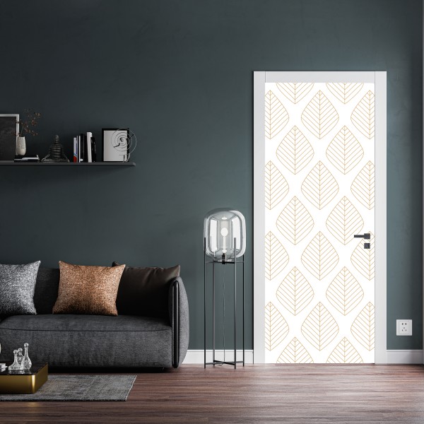 Naklejka na drzwi elegancki złoty geometryczny wzór liści – Wallissimo® Naklejka na drzwi elegancki złoty geometryczny wzór liści – Wallissimo®