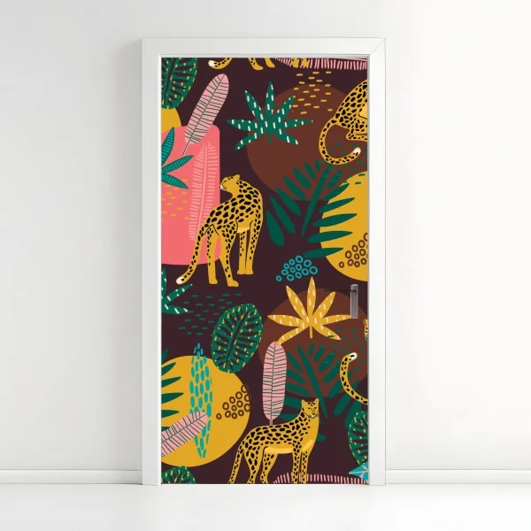 Naklejka na drzwi delikatne białe liście na szarym tle – Wallissimo®