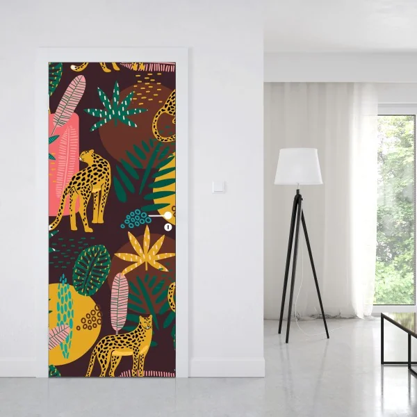 Naklejka na drzwi delikatne białe liście na szarym tle – Wallissimo®