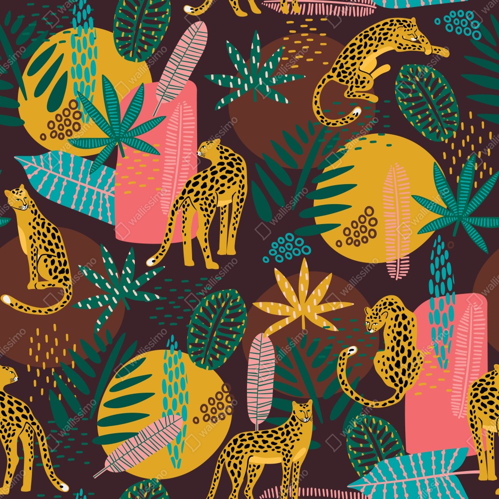 Naklejka na drzwi tropikalny wzór z lampartami – Wallissimo® Naklejka na drzwi tropikalny wzór z lampartami – Wallissimo®