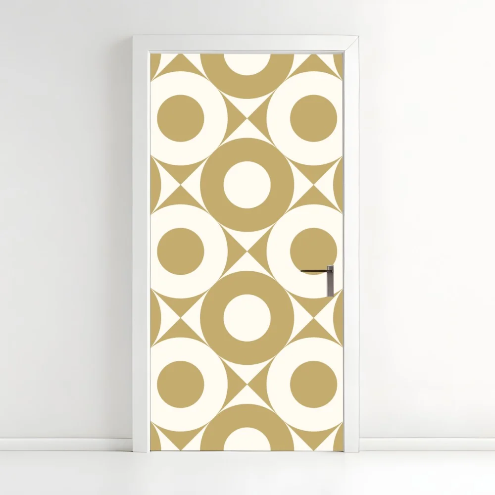 Naklejka na drzwi złoty geometryczny wzór z kołami – Wallissimo® Naklejka na drzwi złoty geometryczny wzór z kołami – Wallissimo®