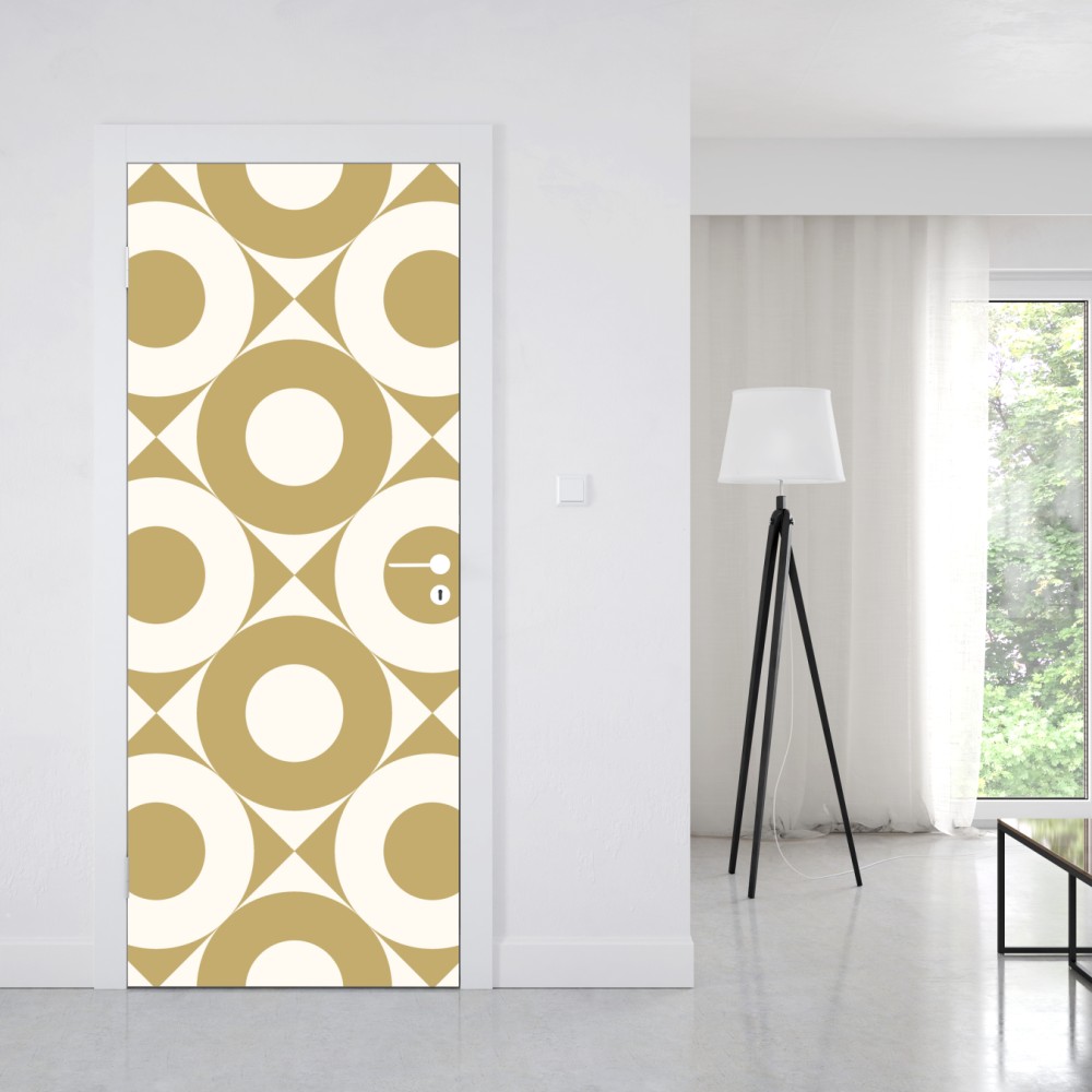 Naklejka na drzwi złoty geometryczny wzór z kołami – Wallissimo® Naklejka na drzwi złoty geometryczny wzór z kołami – Wallissimo®