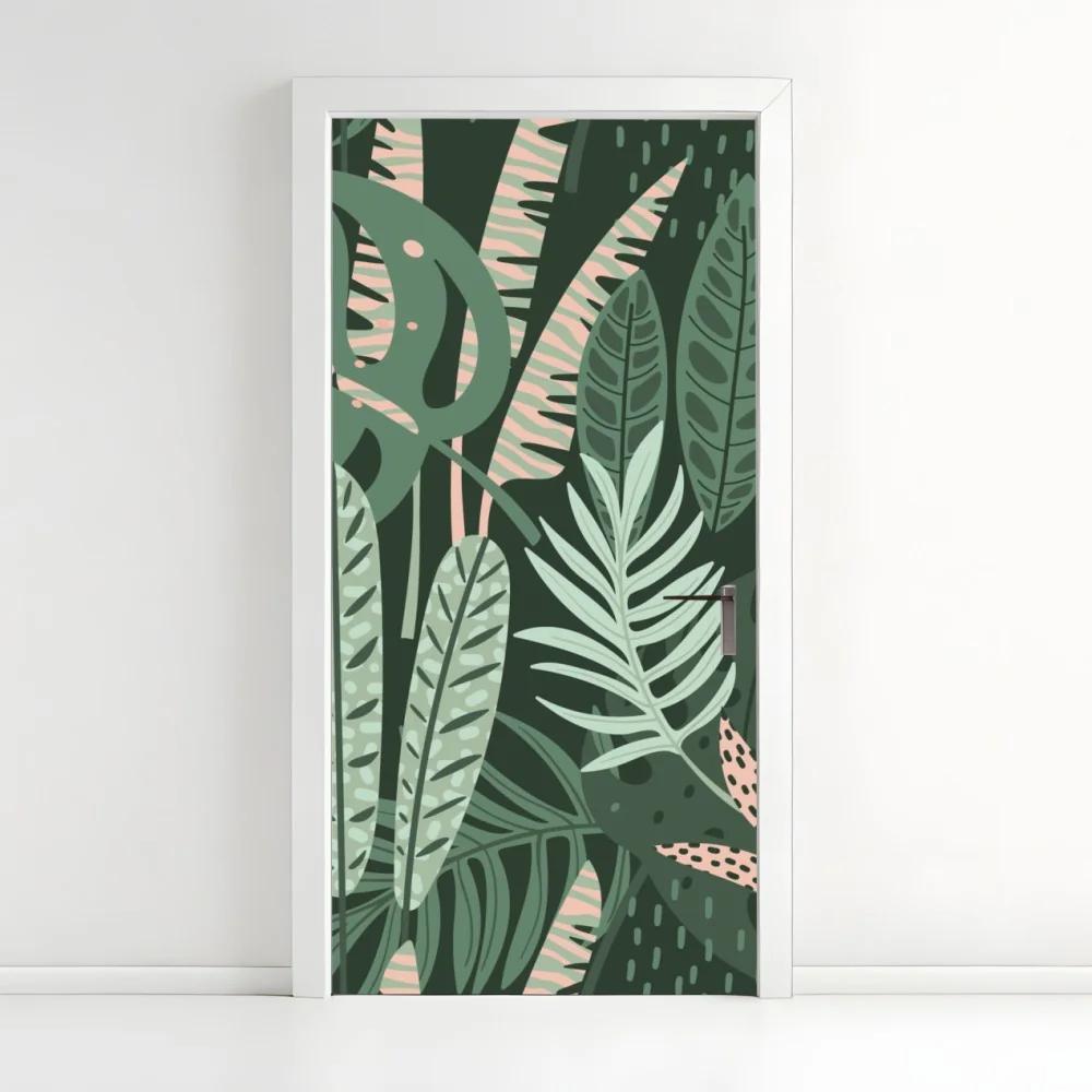 Naklejka na drzwi tropikalny wzór liściowy – Wallissimo® Naklejka na drzwi tropikalny wzór liściowy – Wallissimo®
