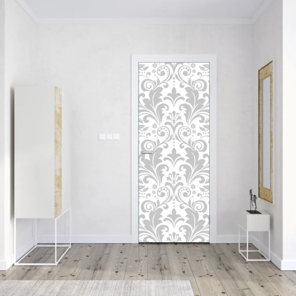 Naklejka na drzwi falisty wzór architektoniczny w odcieniach szarości – Wallissimo®