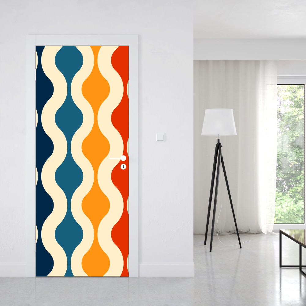 Naklejka na drzwi retro falisty wzór mid-century – Wallissimo® Naklejka na drzwi retro falisty wzór mid-century – Wallissimo®