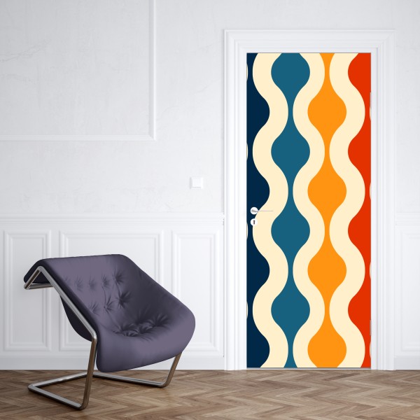 Naklejka na drzwi retro falisty wzór mid-century – Wallissimo® Naklejka na drzwi retro falisty wzór mid-century – Wallissimo®