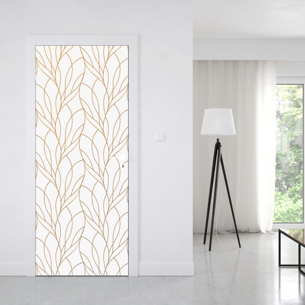 Naklejka na drzwi złote kwiaty lotosu na zielonym tle – Wallissimo®