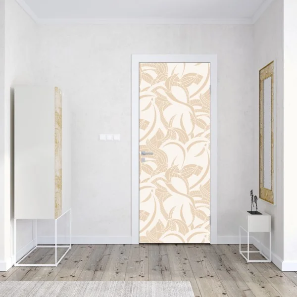 Naklejka na drzwi beżowy liściasty wzór botaniczny – Wallissimo® Naklejka na drzwi beżowy liściasty wzór botaniczny – Wallissimo®