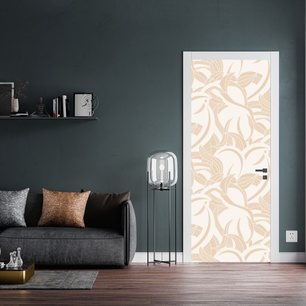 Naklejka na drzwi beżowy liściasty wzór botaniczny – Wallissimo® Naklejka na drzwi beżowy liściasty wzór botaniczny – Wallissimo®