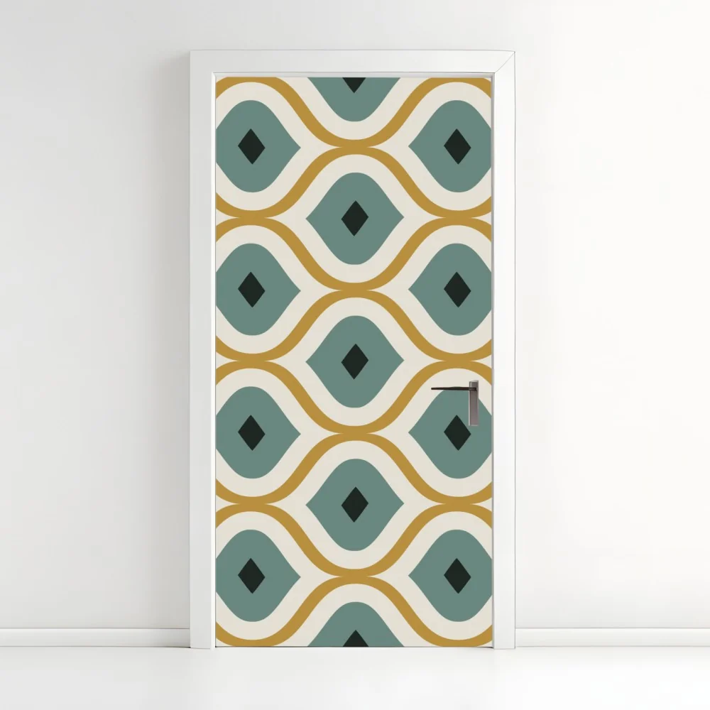 Naklejka na drzwi niebiesko-złoty geometryczny ornament – Wallissimo® Naklejka na drzwi niebiesko-złoty geometryczny ornament – Wallissimo®