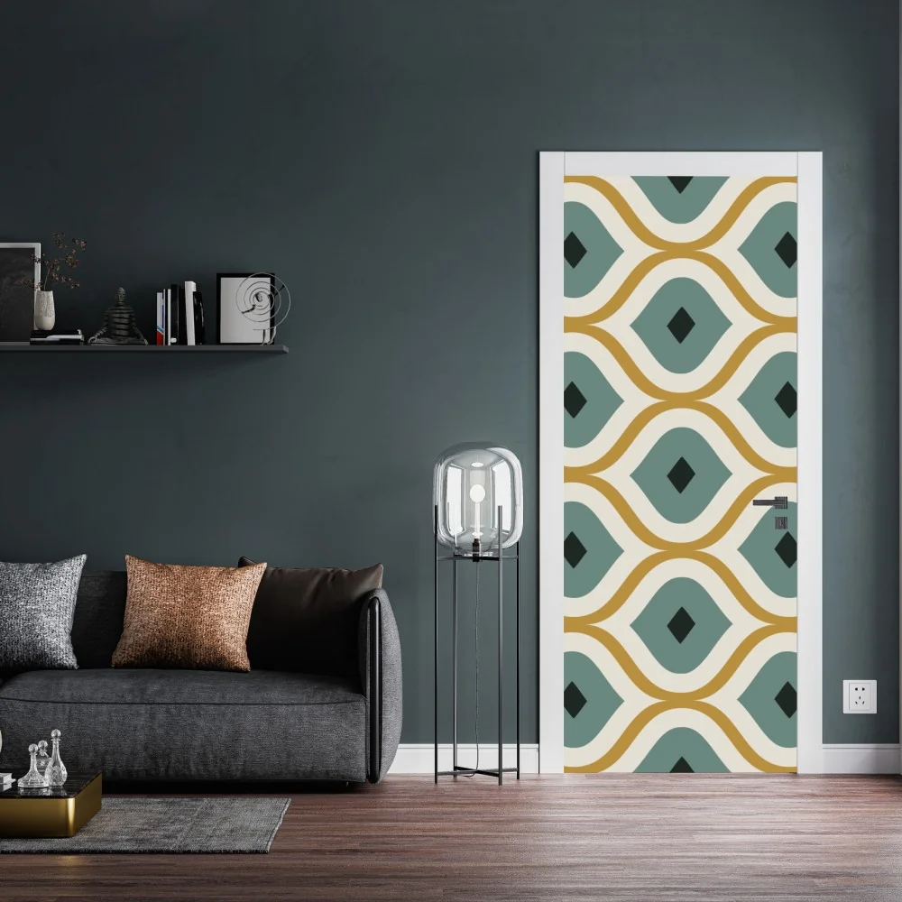 Naklejka na drzwi niebiesko-złoty geometryczny ornament – Wallissimo® Naklejka na drzwi niebiesko-złoty geometryczny ornament – Wallissimo®