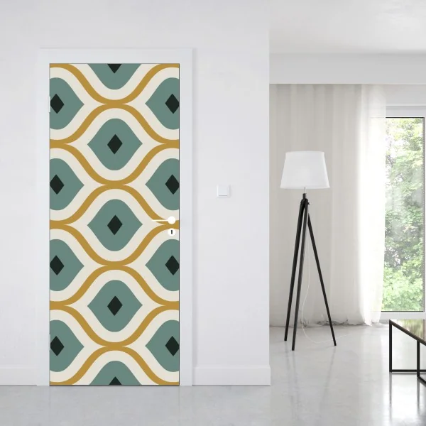 Naklejka na drzwi niebiesko-złoty geometryczny ornament – Wallissimo® Naklejka na drzwi niebiesko-złoty geometryczny ornament – Wallissimo®