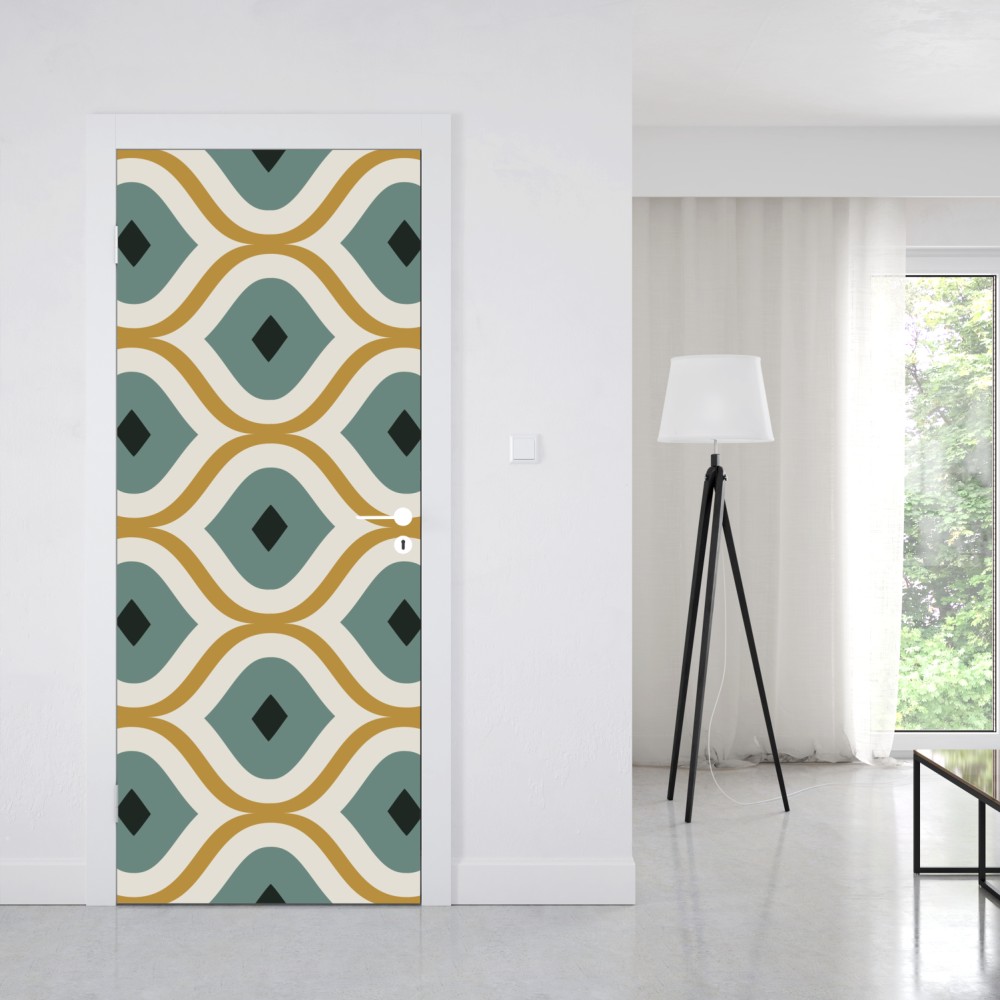 Naklejka na drzwi niebiesko-złoty geometryczny ornament – Wallissimo® Naklejka na drzwi niebiesko-złoty geometryczny ornament – Wallissimo®