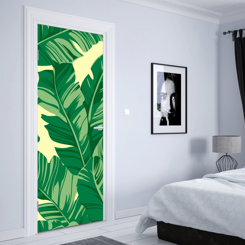 Naklejka na drzwi wzór liści bananowca – Wallissimo® Naklejka na drzwi wzór liści bananowca – Wallissimo®