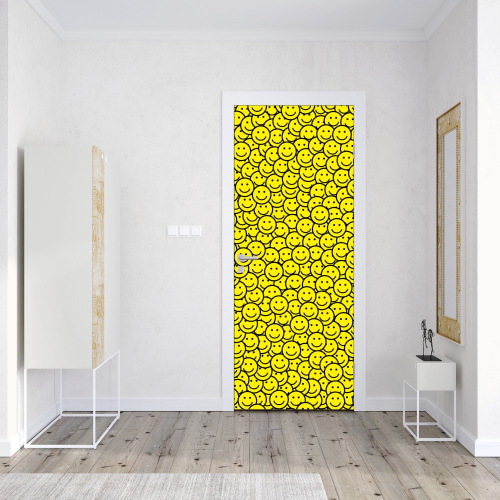 Naklejka na drzwi wzór z uśmiechniętymi buźkami – Wallissimo® Naklejka na drzwi wzór z uśmiechniętymi buźkami – Wallissimo®